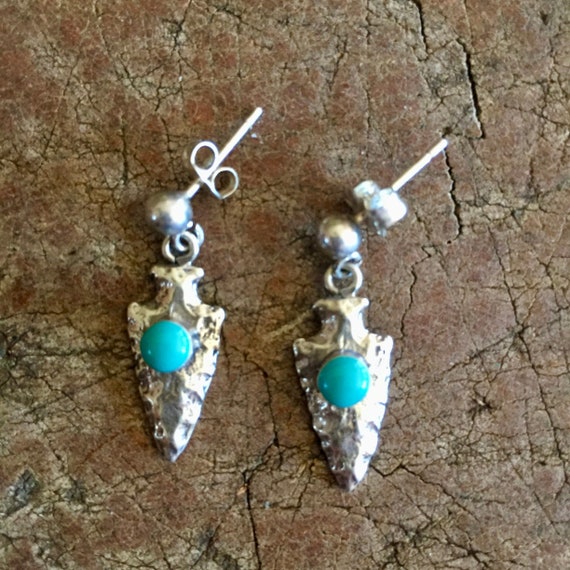 Turquoise Drop Earring, Sterling Dangling Earring… - image 3