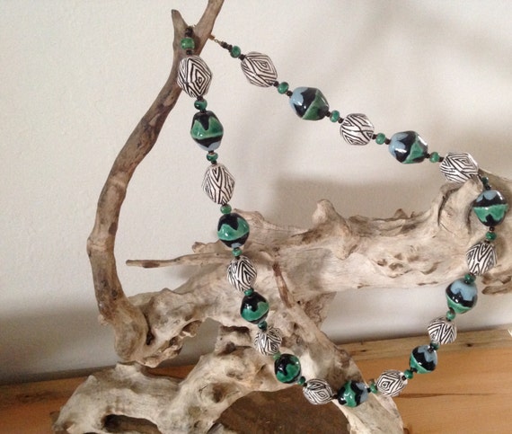 Beaded Necklace, Tribal, Hand-Painted, Enamel, Af… - image 4