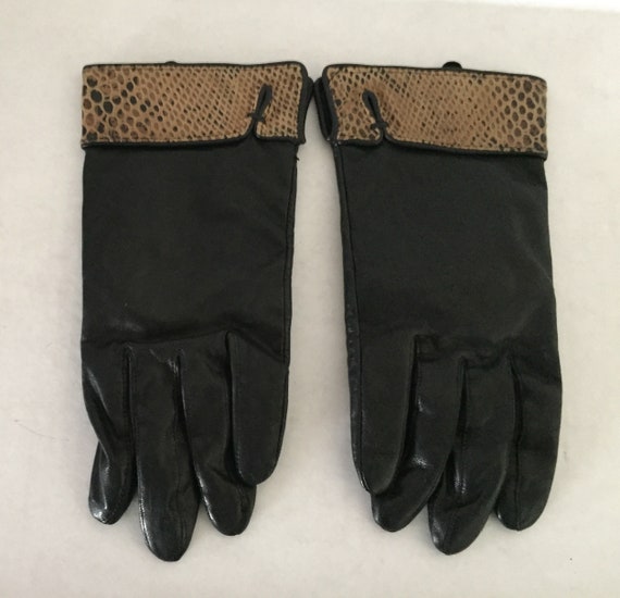Black Gloves, Leopard Gloves, Faux Leather Gloves - image 10