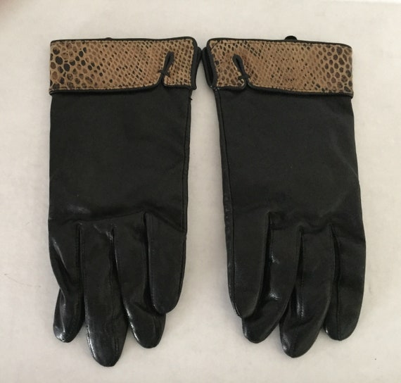 Black Gloves, Leopard Gloves, Faux Leather Gloves - image 9