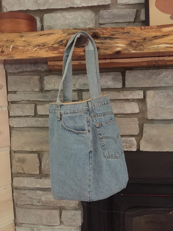 Blue Denim Color Canvas Shoulder Bag, Vintage Chain Tote Bag