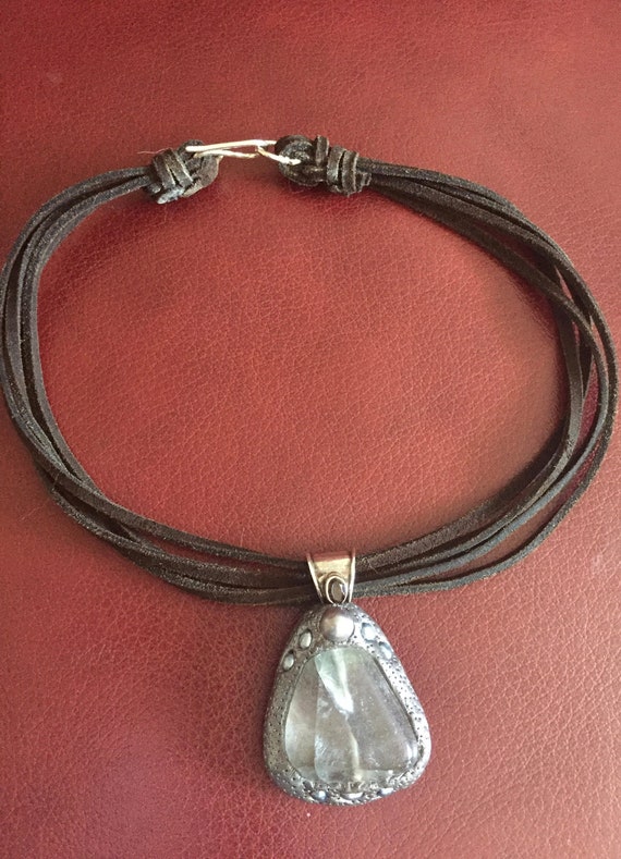 Leather Choker, Pendant, Handmade Design - image 2