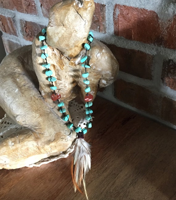 Turquoise Choker, Native American Necklace, Feath… - image 8