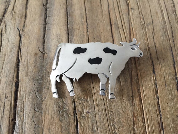 Animal Brooch, Cow Brooch, Sterling Cow Brooch, En