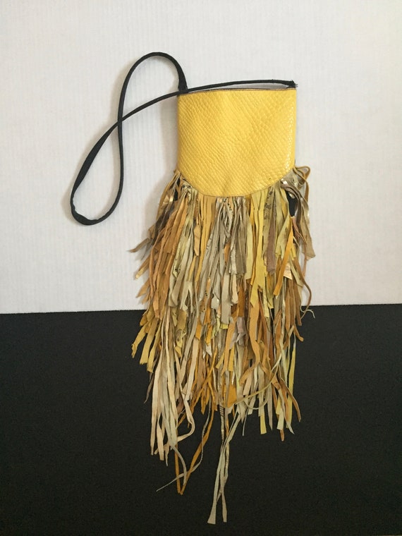 Fringe Bag, Shoulder Bag, Yellow Leather Fringe B… - image 8
