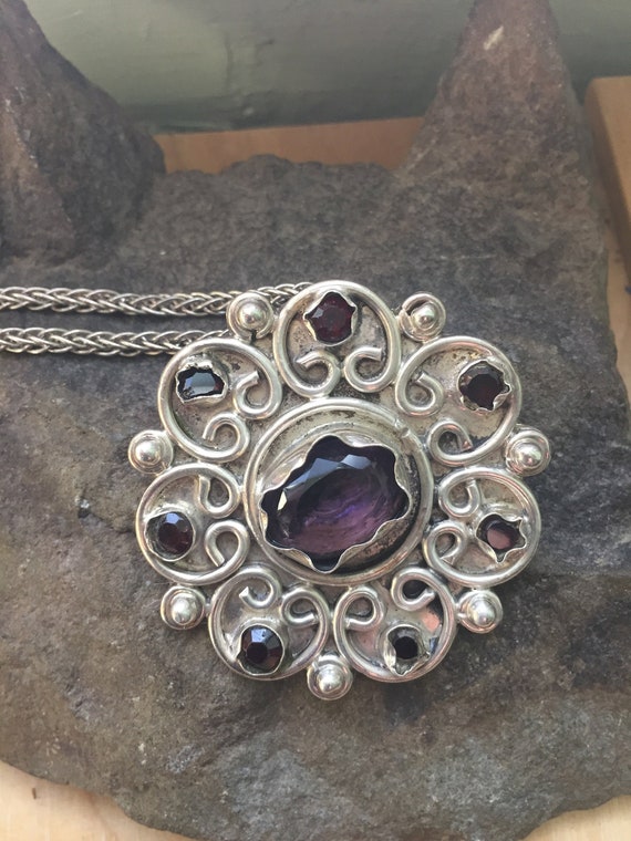 Amethyst Pendant, Vintage Amethyst and Sterling Pe
