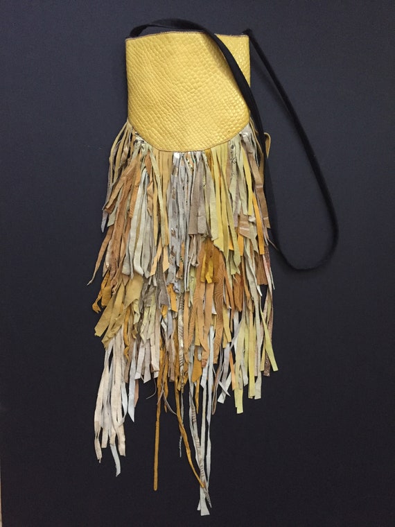 Fringe Bag, Shoulder Bag, Yellow Leather Fringe B… - image 10