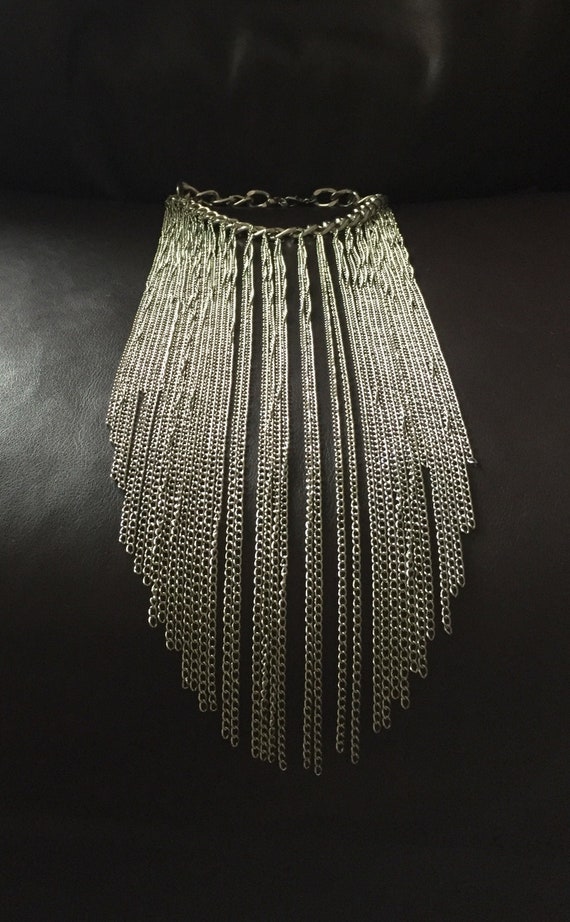 Bib Necklace, Chain Bib Necklace, Silver Bib Neckl