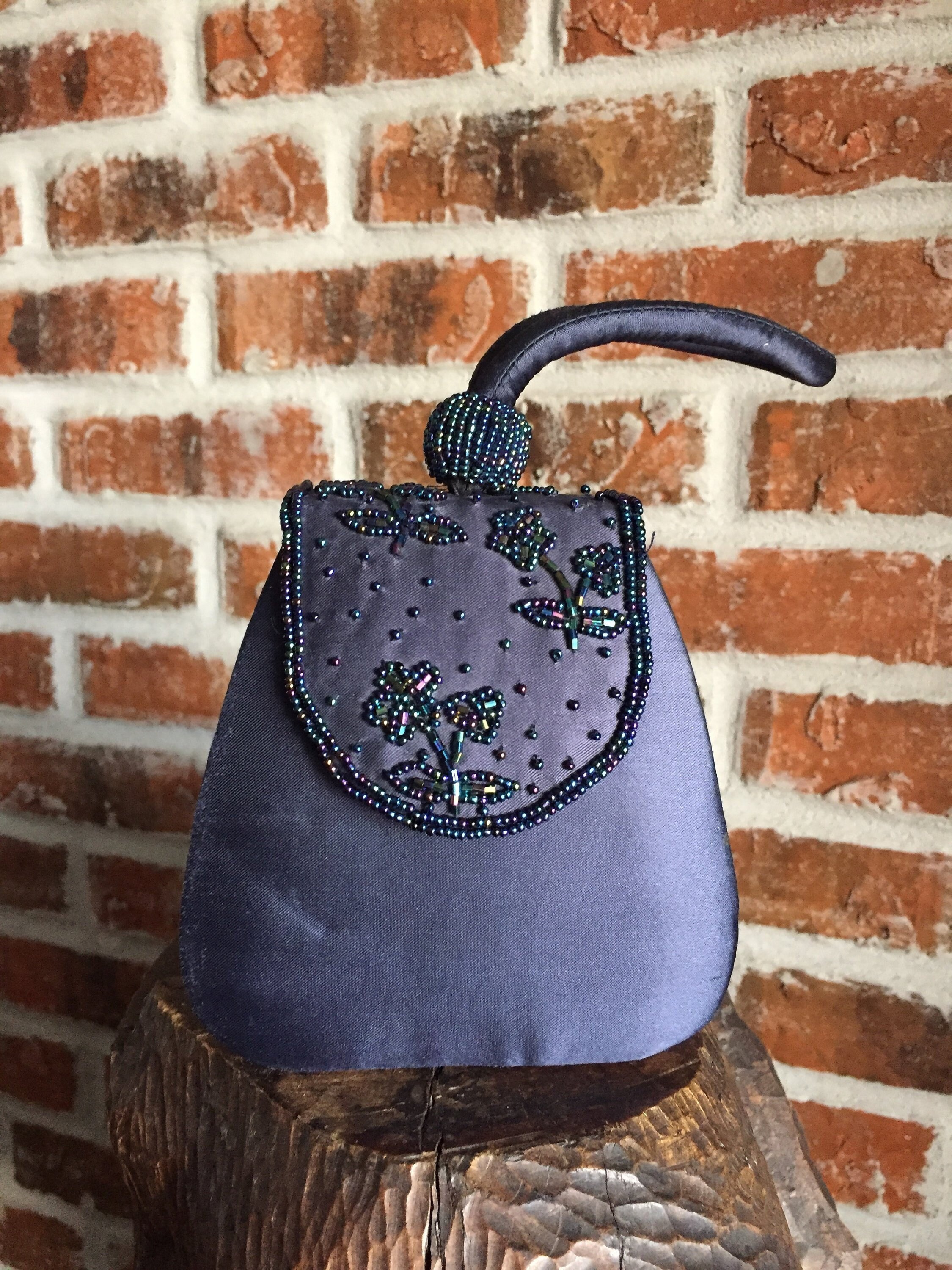 navy beaded evening bag