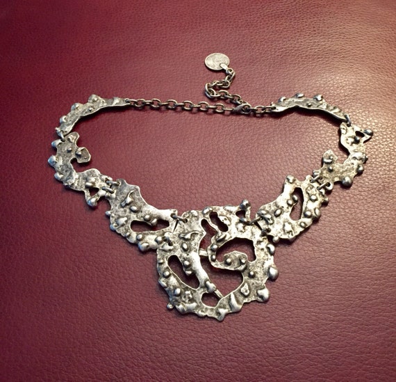 Bib Necklace, Silver Bib Necklace, Large Bib Neckl