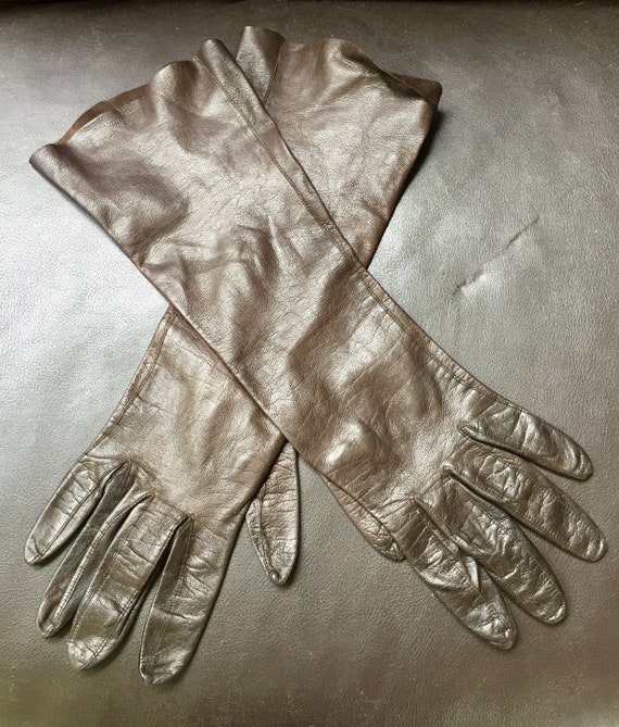 Gloves, Dark Brown, Leather, Long, Casual, Dressy,