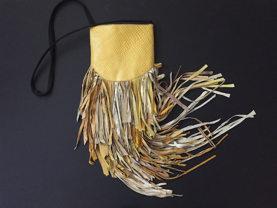 Fringe Bag, Shoulder Bag, Yellow Leather Fringe B… - image 1