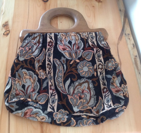 Tapestry handbag with wooden handles by Victoria … - image 1