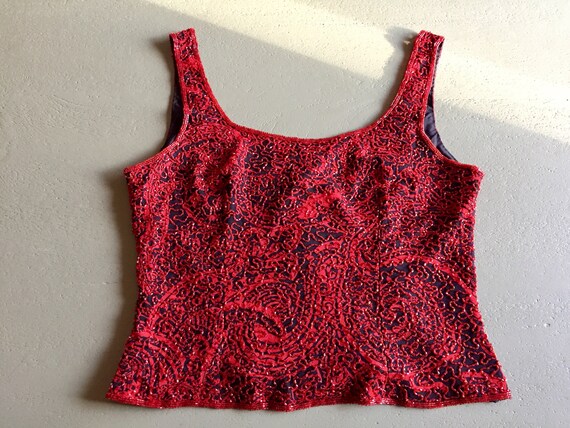 Red Beaded Top, Red Beaded Camisoles, Beaded Sleev