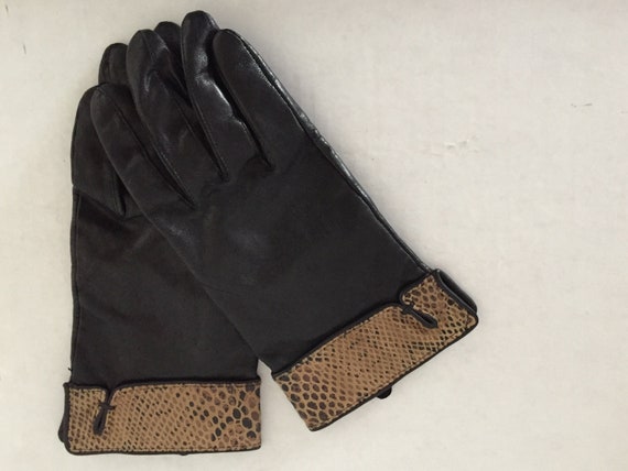 Black Gloves, Leopard Gloves, Faux Leather Gloves - image 5