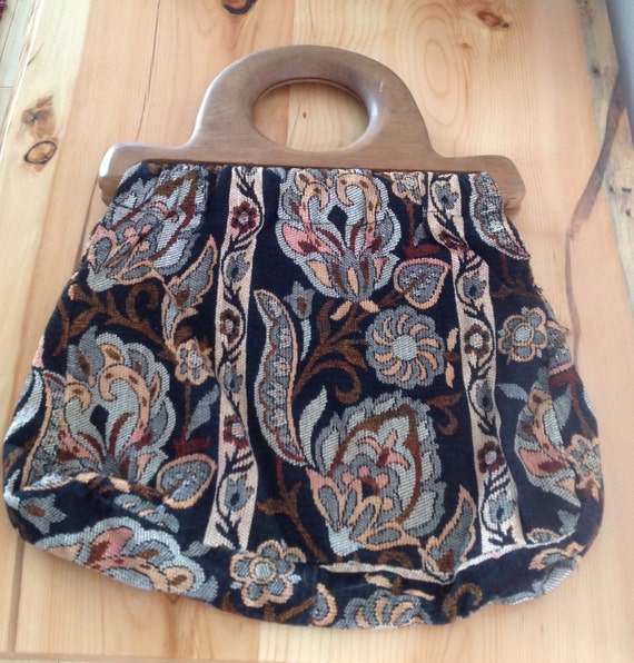 Tapestry handbag with wooden handles by Victoria … - image 2