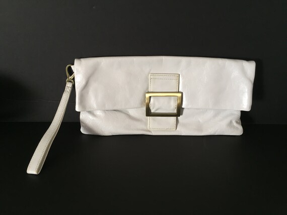 Clutch, Wristlet, White Leather Clutch, White Lea… - image 1