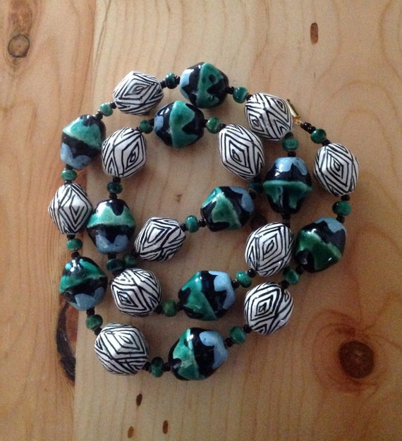 Beaded Necklace, Tribal, Hand-Painted, Enamel, Af… - image 2