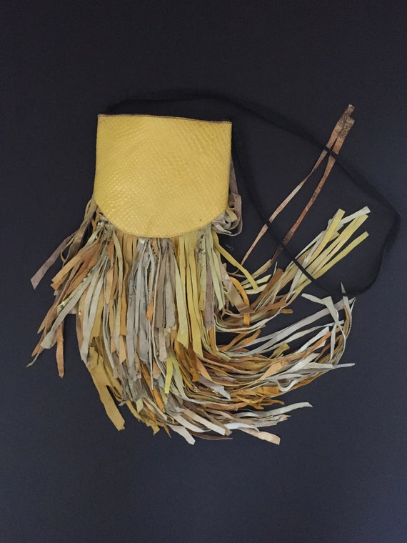 Fringe Bag, Shoulder Bag, Yellow Leather Fringe B… - image 2