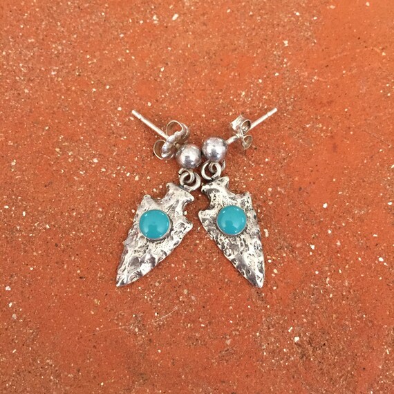 Turquoise Drop Earring, Sterling Dangling Earring… - image 1