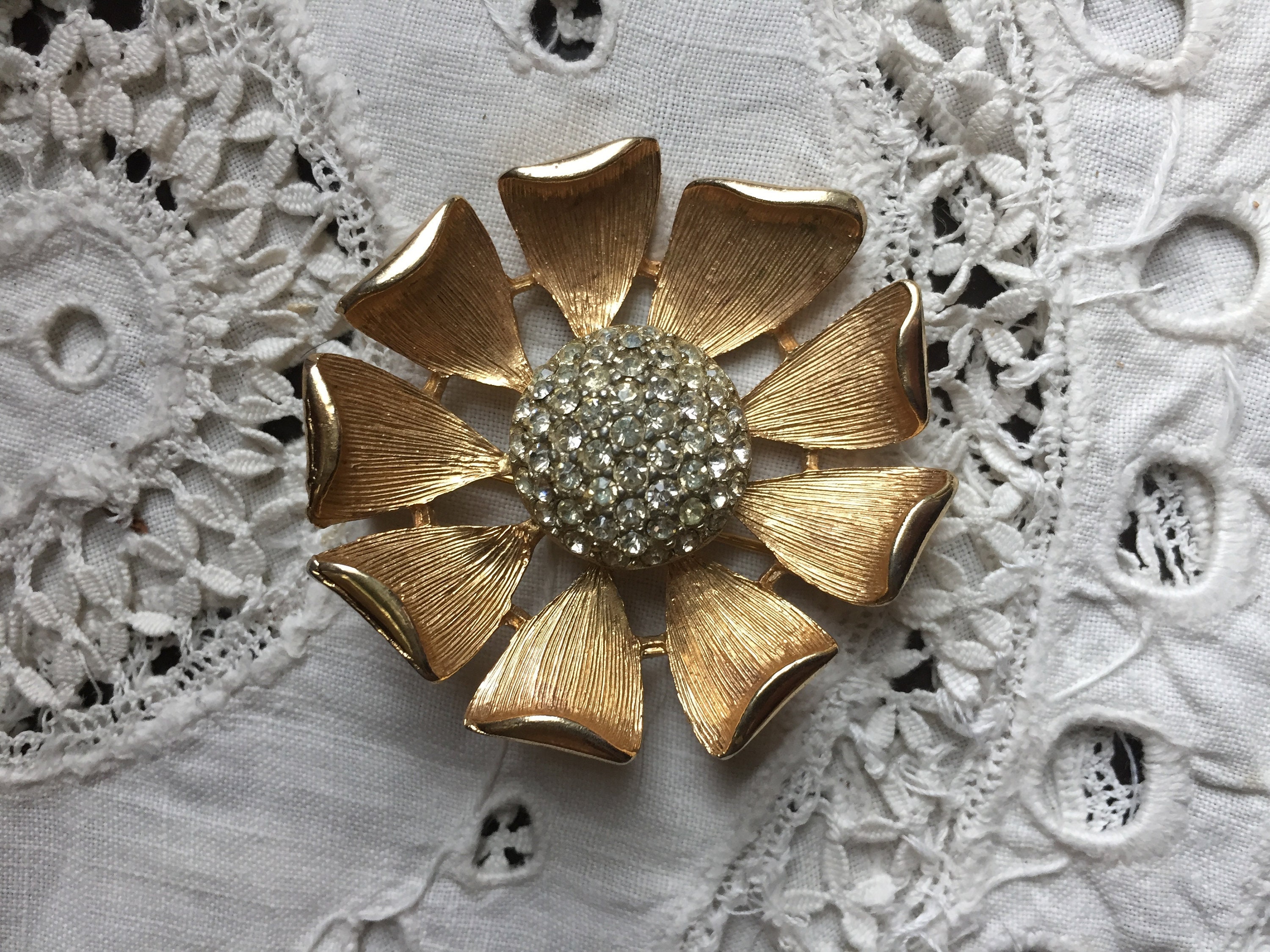 Gold Floral Brooch Crystal Brooch Flower Brooch with | Etsy