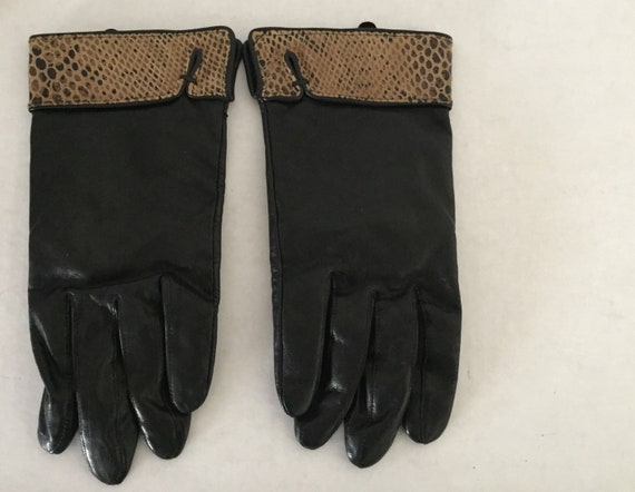 Black Gloves, Leopard Gloves, Faux Leather Gloves - image 4
