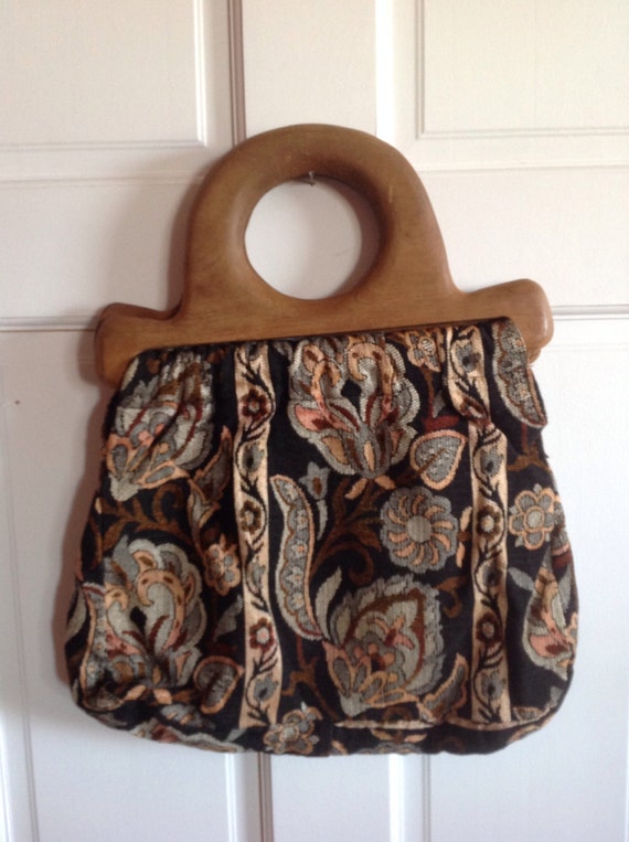 Tapestry handbag with wooden handles by Victoria … - image 3