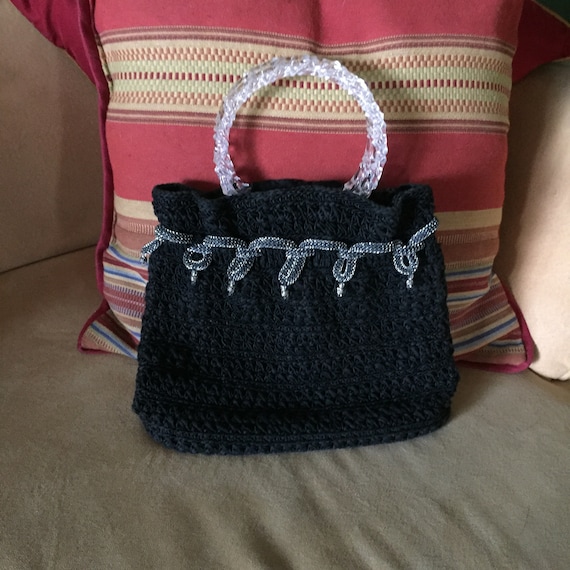 Evening Bag, Black Evening Bag, Black Crochet Top