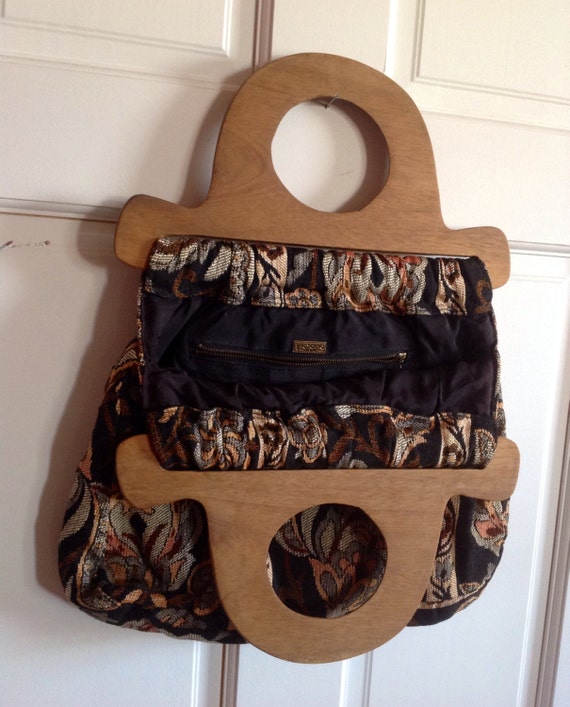 Tapestry handbag with wooden handles by Victoria … - image 5