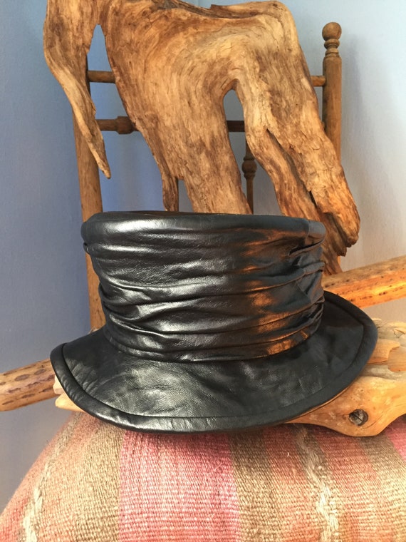 Leather Buckett Hat, Black Leather Bucket Hat, Unisex… Gem