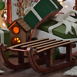 Wooden sled dollhouse miniature kit