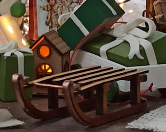 Wooden sled dollhouse miniature kit