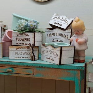 Wooden flower pots dollhouse miniature kit