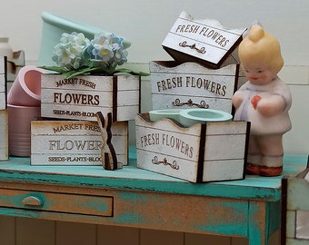 Wooden flower pots dollhouse miniature kit