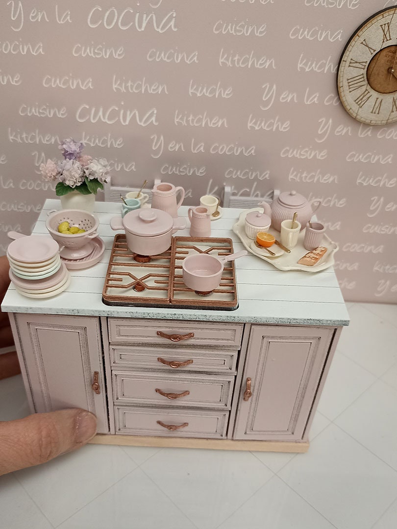 Dollhouse miniature island kitchen cabinet kit