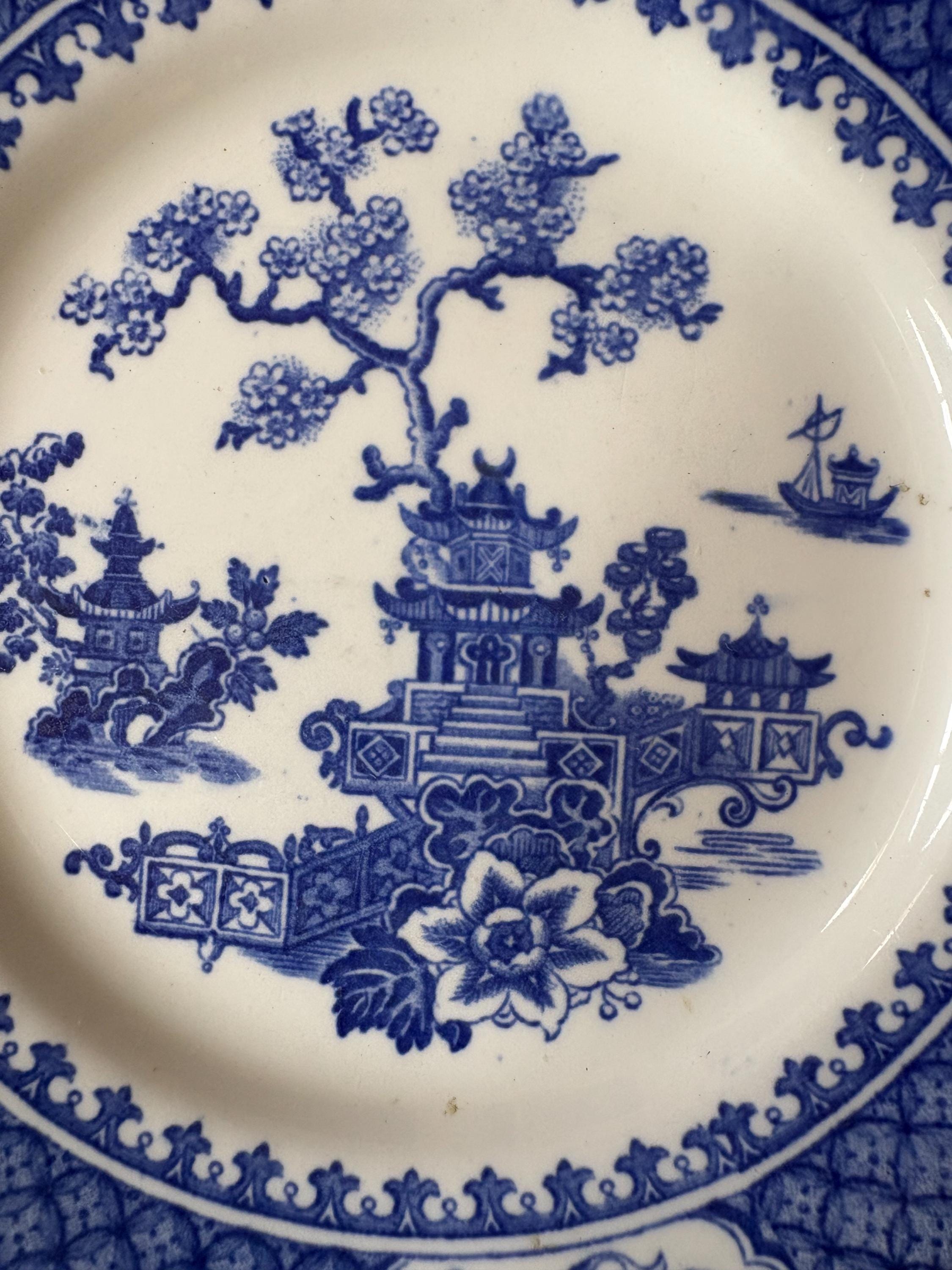 Vintage J&G Meakin Pagoda Blue and White Plate, Transferware China
