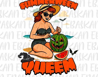 Summerween Queen PNG Bundle: Retro Halloween Beach Sublimation (Digital Download)
