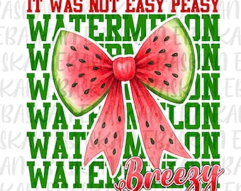 Watermelon Breezy PNG, Summer Coquette Bow Design (Digital Download)