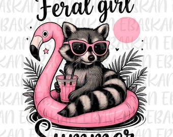 Mapache de verano de chica salvaje PNG, diseño de camiseta de playa (descarga digital)