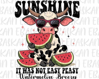 Funny Summer Cow PNG, Watermelon Design (Digital Download)