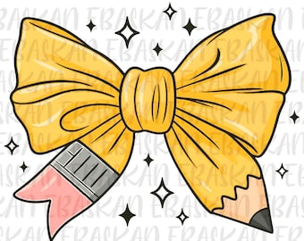Coquette Pencil Bow PNG, Teacher Sublimation Design (Digital Download)
