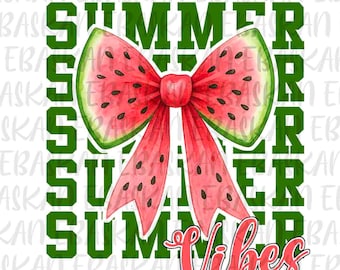 Summer Vibes Watermelon Bow PNG, Coquette Design (Digital Download)
