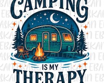 Camping Is My Therapy PNG, Family Camper Trip Design (Digital Download)