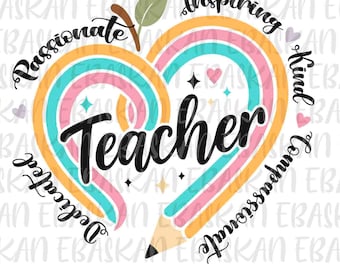 Love Teacher Pencil Heart PNG SVG, Teacher Shirt Design (Digital Download)