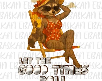 Feral Girl Summer Raccoon PNG, Pin Up Beach Shirt (Digital Download)