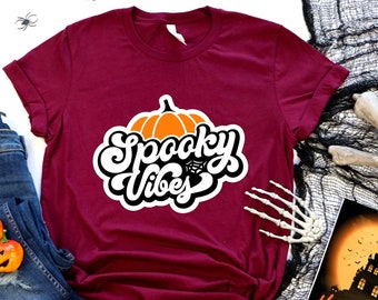 Halloween Shirt, Spooky Vibes Shirt, Halloween Gift, Cute Halloween Tee, Pumpkin Shirt, Hello Pumpkin Shirt, Halloween Mom, Women Halloween
