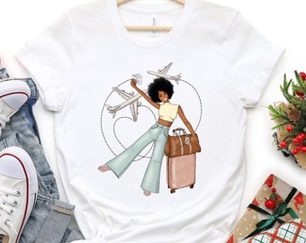 Camiseta de chica viajera, aventura vacacional, divas de la melanina