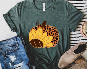 Chemise citrouille Leopard, chemise d’automne, chemise de citrouille, chemise d’automne mignonne, chemise de maman d’automne, tee-shirt de citrouille, chemise patch de citrouille, chemise vibes d’automne, mignon