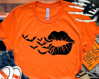 Witch Kiss Lips Halloween Shirt, Spooky Bats Tee