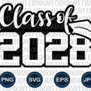 May include: Black and white graphic design with the text "Class of 2028" and a graduation cap. The design is in a bold, blocky font. The graduation cap is on the right side of the design and is tilted at an angle. The design is surrounded by a white background.